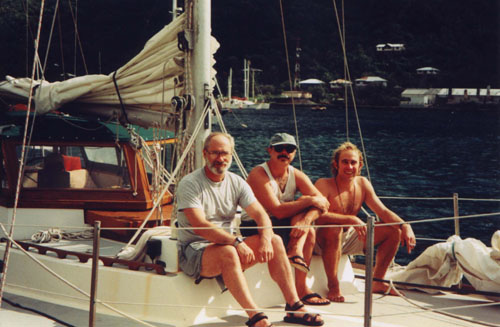 IanDolling, Marc Edge & Arthur Aarts, aboard Markenurh, Pago Pago, 1997