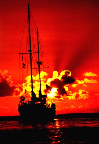 Markenurh anchored off Huahine, 1996